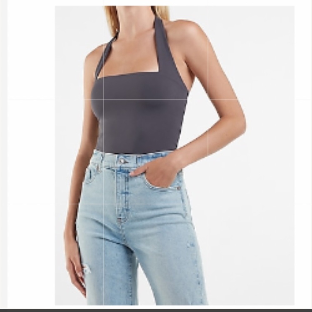 EXPRESS gray body contour double layer halter neck tank